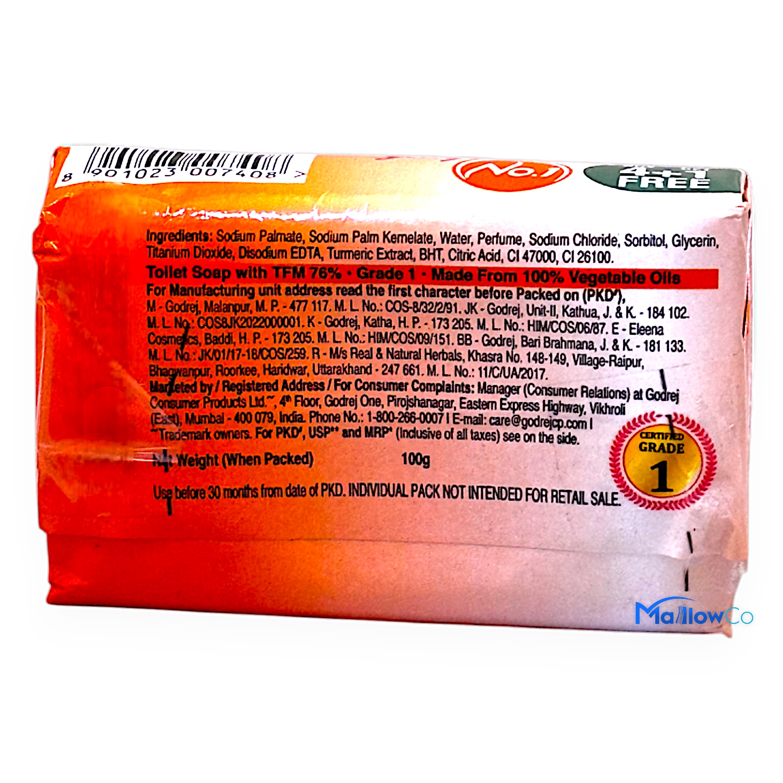 Godrej No.1 Sandal Turmeric Soap - Cosmetics & Health 100gm - Image 2