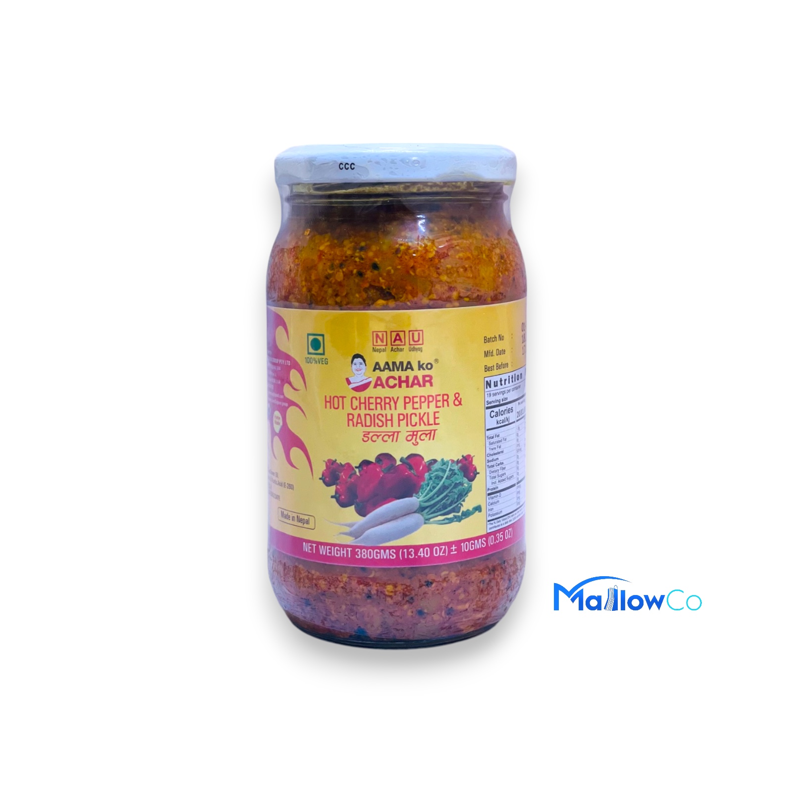 Aamako Hot Cherry Pepper and Radish Pickle 380g - Spices & Premix 1pcs by Aamako Achar - Image 1