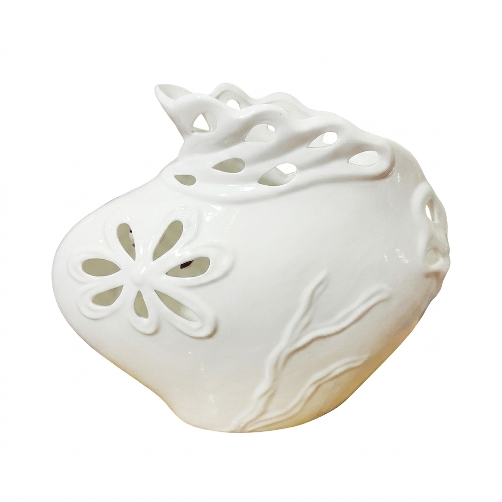 Ornate Hollow-Carved Ceramic Figurine with Gilded Gold Floral Accents - Gift & Stationary 1pcs - Image 1