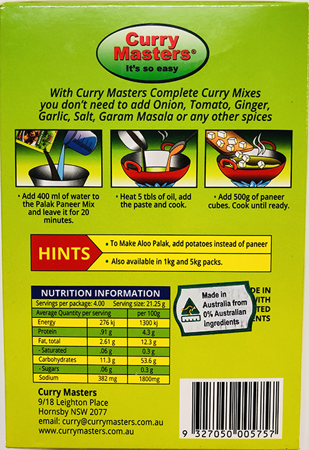 Curry Masters Palak Paneer - Spices & Premix 1pcs by Curry Master - Image 2