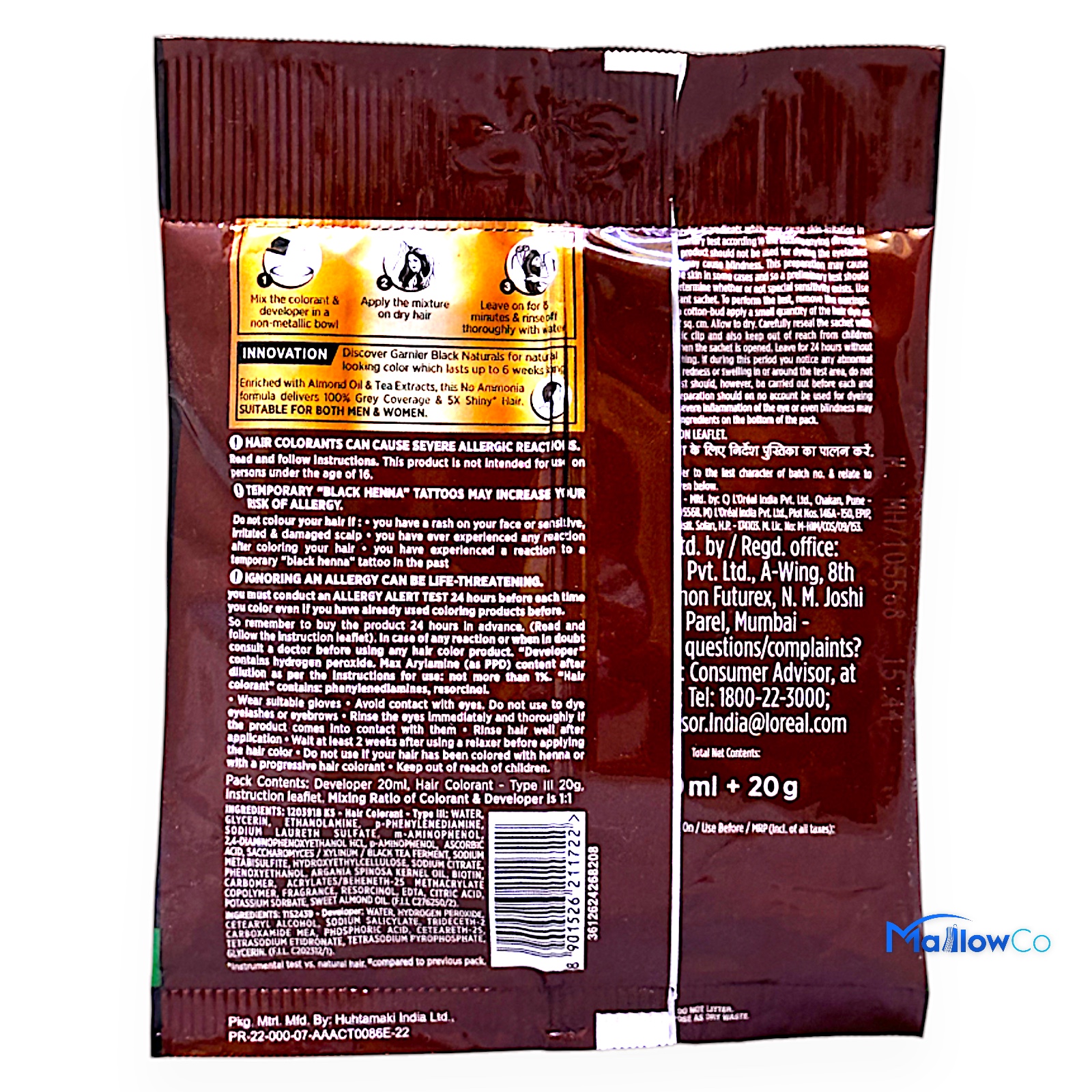 Garnier Black Natural Hair Colour - Cosmetics & Health 20gm - Image 2