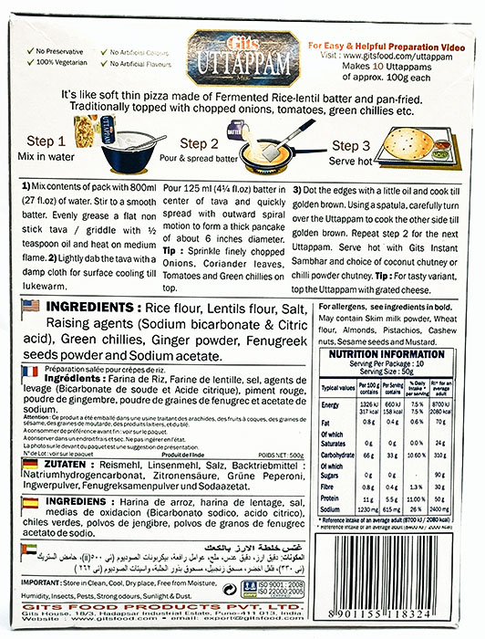 Gits Uttappam Mix - Rice & Flour 500gm - Image 2