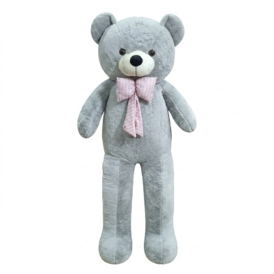 Premium Soft Giant Grey Teddy Bear with Large Pink Striped Bow Tie – Life-Size Plush Stuffed Animal