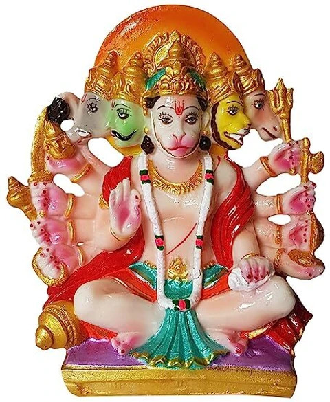 Shri Panchamukha Anjaneya Swamy Statue - Five-Faced Lord Hanuman Figurine for Spiritual Protection, Vastu & Blessings